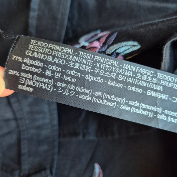 ZARA Floral Embroidered Cotton Silk Oversize Shirt Button Long Sleeve Black - Picture 8 of 13